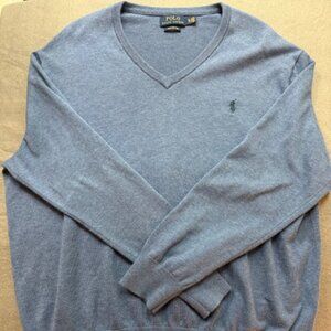 Polo Ralph Lauren Men’s Blue Long Sleeve V-neck Prima Cotton Sweater Size XL